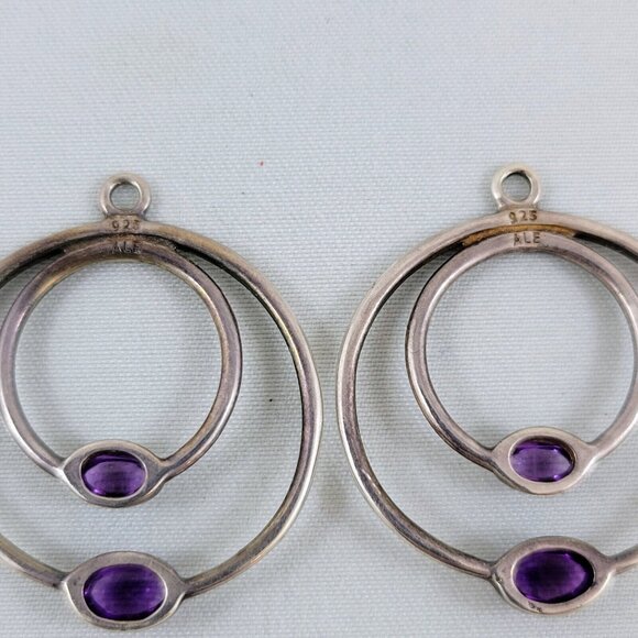 Pandora Amethyst Double Hoop Earring Charms Retired Sterling Silver 29606AM - Picture 4 of 6